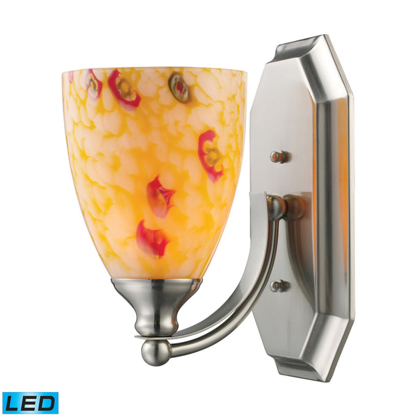 1 Light Vanity In Satin Nickel And Yellow Blaze Glass - LED Offering Up To 800 Lumens (60 Watt Equivalent) With Full Range Dimming. Includes An Easily Replaceable LED Bulb (120V).