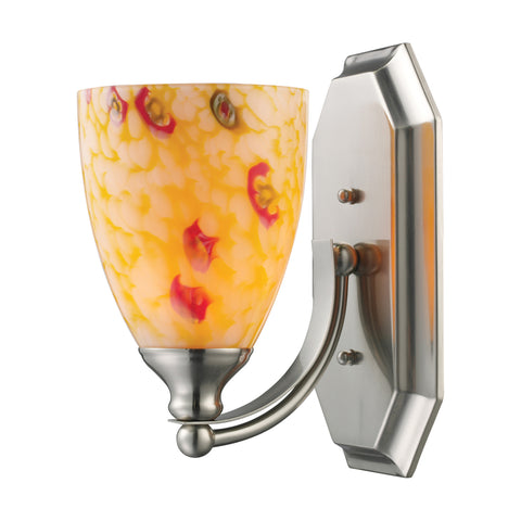 1 Light Vanity In Satin Nickel And Yellow Blaze Glass