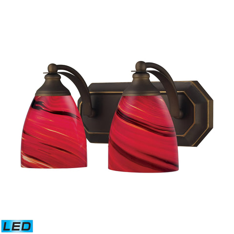 2 Light Vanity In Aged Bronze And Autumn Glass - LED, 800 Lumens (1600 Lumens Total) With Full Scale Dimming Range, 60 Watt (120 Watt Total)Equivalent , 120V Replaceable LED Bulb Included