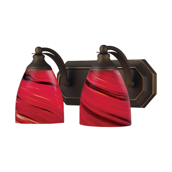 2 Light Vanity In Aged Bronze And Autumn Glass