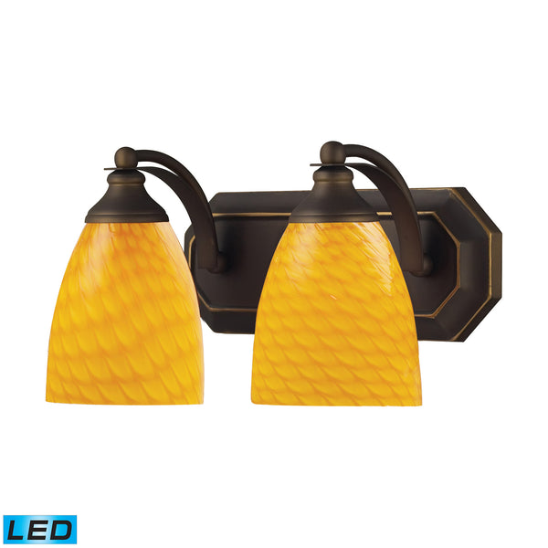 2 Light Vanity In Aged Bronze And Canary Glass - LED, 800 Lumens (1600 Lumens Total) With Full Scale Dimming Range, 60 Watt (120 Watt Total)Equivalent , 120V Replaceable LED Bulb Included