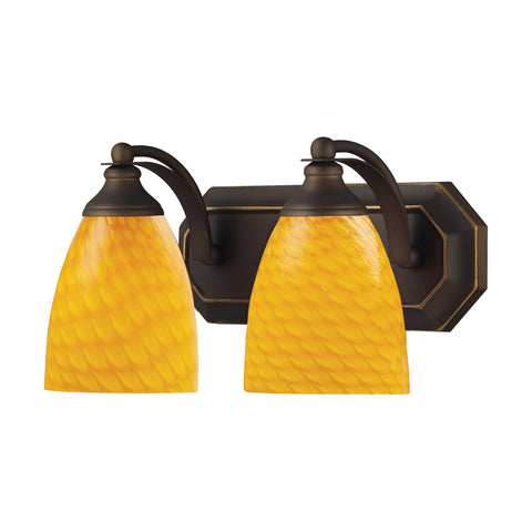 2 Light Vanity In Aged Bronze And Canary Glass