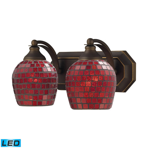 2 Light Vanity In Aged Bronze And Copper Mosaic Glass - LED, 800 Lumens (1600 Lumens Total) With Full Scale Dimming Range, 60 Watt (120 Watt Total)Equivalent , 120V Replaceable LED Bulb Included