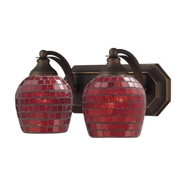 2 Light Vanity In Aged Bronze And Copper Mosaic Glass