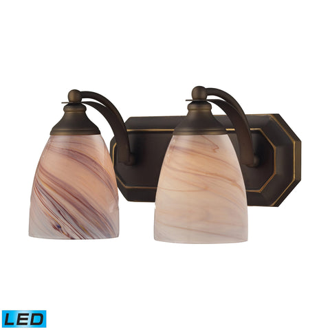 2 Light Vanity In Aged Bronze And Creme Glass - LED, 800 Lumens (1600 Lumens Total) With Full Scale Dimming Range, 60 Watt (120 Watt Total)Equivalent , 120V Replaceable LED Bulb Included