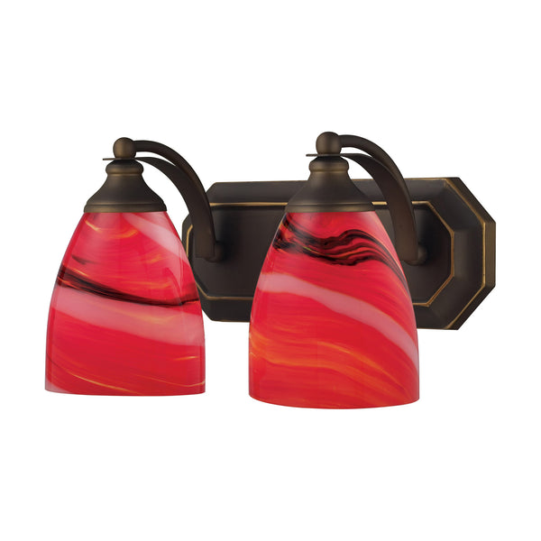 2 Light Vanity In Aged Bronze And Canary Glass