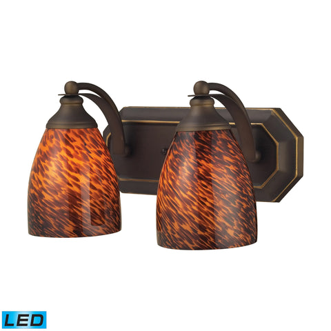 2 Light Vanity In Aged Bronze And Espresso Glass - LED, 800 Lumens (1600 Lumens Total) With Full Scale Dimming Range, 60 Watt (120 Watt Total)Equivalent , 120V Replaceable LED Bulb Included