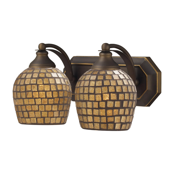 2 Light Vanity In Aged Bronze And Gold Mosaic Glass