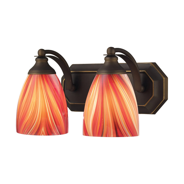 2 Light Vanity In Aged Bronze And Multi Glass