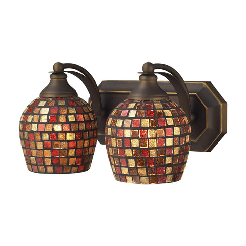 2 Light Vanity In Aged Bronze And Multi Mosaic Glass