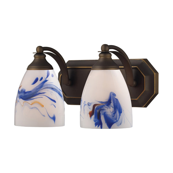 2 Light Vanity In Aged Bronze And Mountain Glass