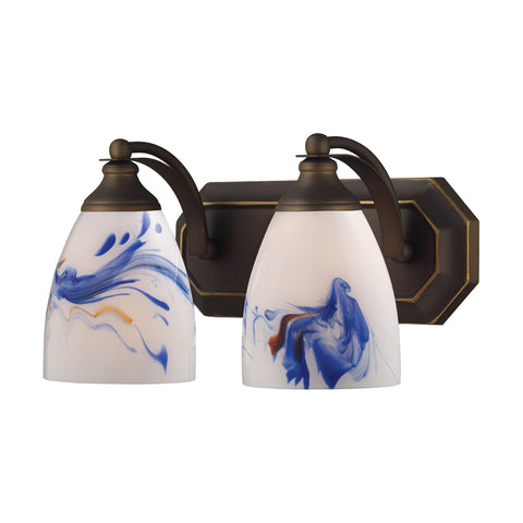 2 Light Vanity In Aged Bronze And Mountain Glass