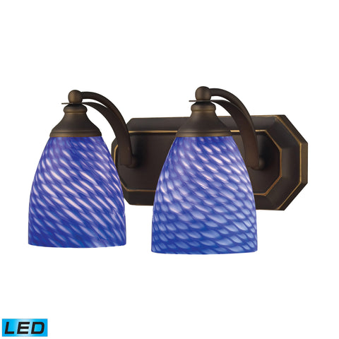 2 Light Vanity In Aged Bronze And Sapphire Glass - LED, 800 Lumens (1600 Lumens Total) With Full Scale Dimming Range, 60 Watt (120 Watt Total)Equivalent , 120V Replaceable LED Bulb Included