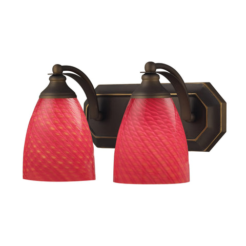 2 Light Vanity In Aged Bronze And scarlet Red Glass