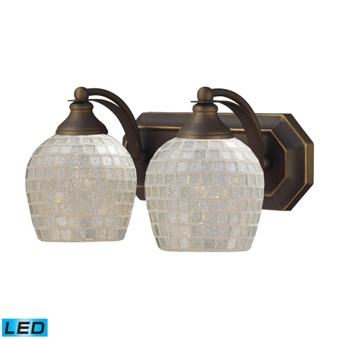2 Light Vanity In Aged Bronze And Silver Mosaic Glass - LED, 800 Lumens (1600 Lumens Total) With Full Scale Dimming Range, 60 Watt (120 Watt Total)Equivalent , 120V Replaceable LED Bulb Included