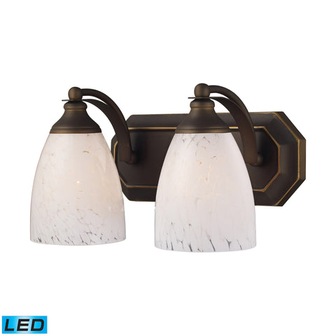 2 Light Vanity In Aged Bronze And Snow White Glass - LED, 800 Lumens (1600 Lumens Total) With Full Scale Dimming Range, 60 Watt (120 Watt Total)Equivalent , 120V Replaceable LED Bulb Included