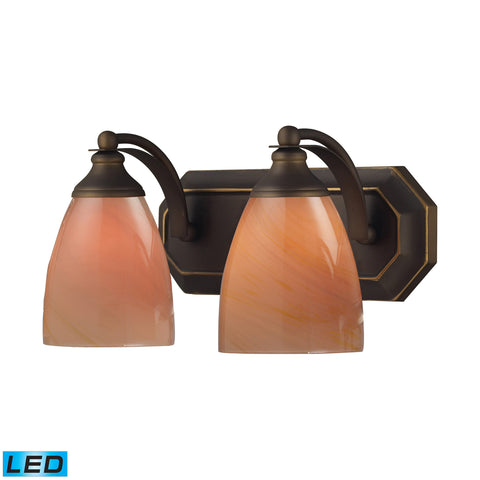 2 Light Vanity In Aged Bronze And Sandy Glass - LED, 800 Lumens (1600 Lumens Total) With Full Scale Dimming Range, 60 Watt (120 Watt Total)Equivalent , 120V Replaceable LED Bulb Included