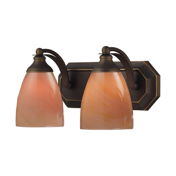 2 Light Vanity In Aged Bronze And Sandy Glass