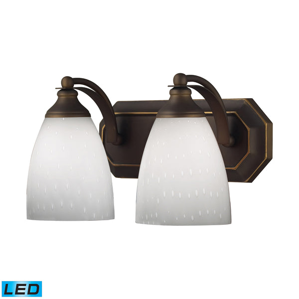 2 Light Vanity In Aged Bronze And Simply White Glass - LED, 800 Lumens (1600 Lumens Total) With Full Scale Dimming Range, 60 Watt (120 Watt Total)Equivalent , 120V Replaceable LED Bulb Included