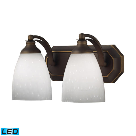 2 Light Vanity In Aged Bronze And Simply White Glass - LED, 800 Lumens (1600 Lumens Total) With Full Scale Dimming Range, 60 Watt (120 Watt Total)Equivalent , 120V Replaceable LED Bulb Included