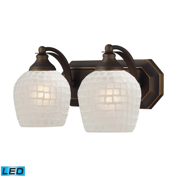 2 Light Vanity In Aged Bronze And White Mosaic Glass - LED, 800 Lumens (1600 Lumens Total) With Full Scale Dimming Range, 60 Watt (120 Watt Total)Equivalent , 120V Replaceable LED Bulb Included