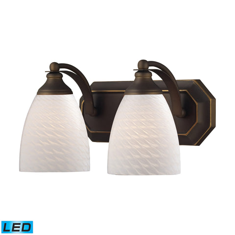 2 Light Vanity In Aged Bronze And White Swirl Glass - LED, 800 Lumens (1600 Lumens Total) With Full Scale Dimming Range, 60 Watt (120 Watt Total)Equivalent , 120V Replaceable LED Bulb Included