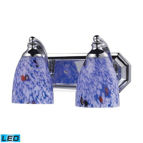 2 Light Vanity In Polished Chrome And Starburst Blue Glass - LED, 800 Lumens (1600 Lumens Total) With Full Scale Dimming Range, 60 Watt (120 Watt Total)Equivalent , 120V Replaceable LED Bulb Included
