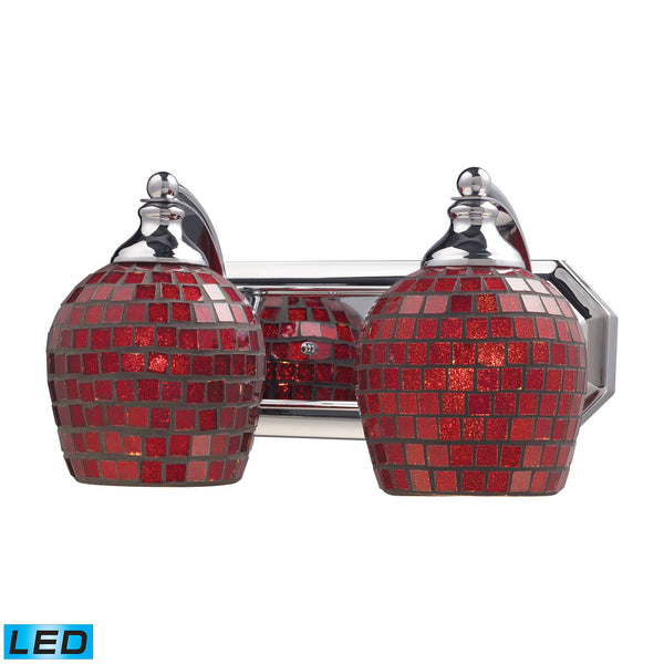 2 Light Vanity In Polished Chrome And Copper Mosaic Glass - LED, 800 Lumens (1600 Lumens Total) With Full Scale Dimming Range, 60 Watt (120 Watt Total)Equivalent , 120V Replaceable LED Bulb Included