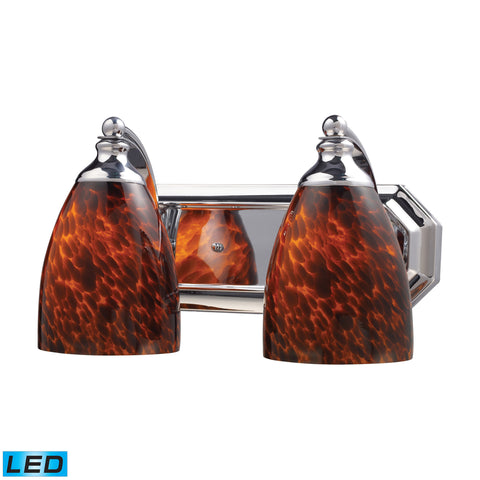 2 Light Vanity In Polished Chrome And Espresso Glass - LED, 800 Lumens (1600 Lumens Total) With Full Scale Dimming Range, 60 Watt (120 Watt Total)Equivalent , 120V Replaceable LED Bulb Included
