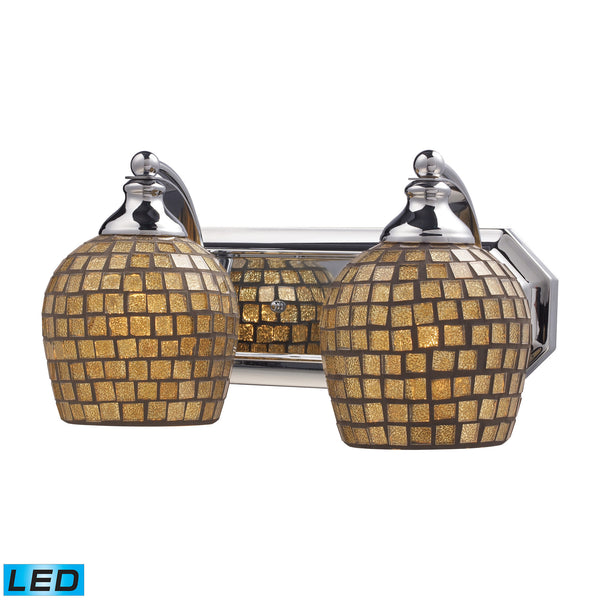 2 Light Vanity In Polished Chrome And Gold Mosaic Glass - LED, 800 Lumens (1600 Lumens Total) With Full Scale Dimming Range, 60 Watt (120 Watt Total)Equivalent , 120V Replaceable LED Bulb Included