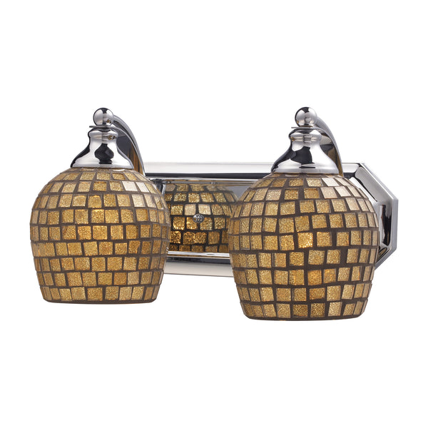 2 Light Vanity In Polished Chrome And Gold Mosaic Glass