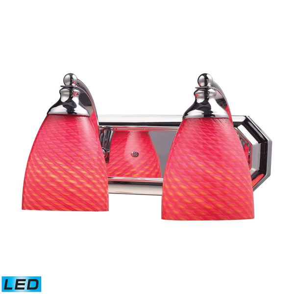 2 Light Vanity In Polished Chrome And scarlet Red Glass - LED, 800 Lumens (1600 Lumens Total) With Full Scale Dimming Range, 60 Watt (120 Watt Total)Equivalent , 120V Replaceable LED Bulb Included
