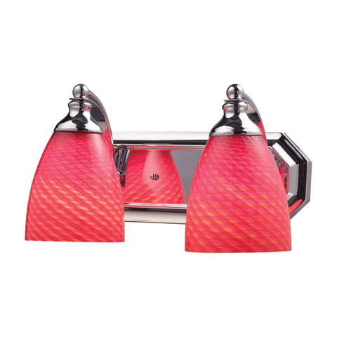 2 Light Vanity In Polished Chrome And scarlet Red Glass