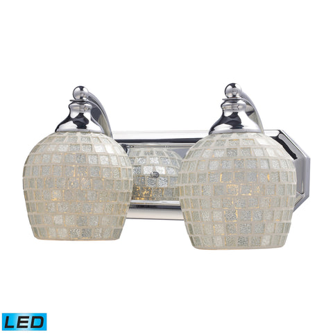 2 Light Vanity In Polished Chrome And Silver Mosaic Glass - LED, 800 Lumens (1600 Lumens Total) With Full Scale Dimming Range, 60 Watt (120 Watt Total)Equivalent , 120V Replaceable LED Bulb Included