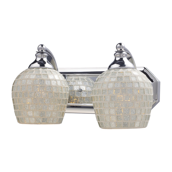 2 Light Vanity In Polished Chrome And Silver Mosaic Glass