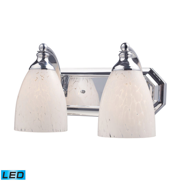 2 Light Vanity In Polished Chrome And Snow White Glass - LED, 800 Lumens (1600 Lumens Total) With Full Scale Dimming Range, 60 Watt (120 Watt Total)Equivalent , 120V Replaceable LED Bulb Included