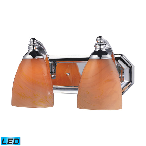 2 Light Vanity In Polished Chrome And Sandy Glass - LED, 800 Lumens (1600 Lumens Total) With Full Scale Dimming Range, 60 Watt (120 Watt Total)Equivalent , 120V Replaceable LED Bulb Included