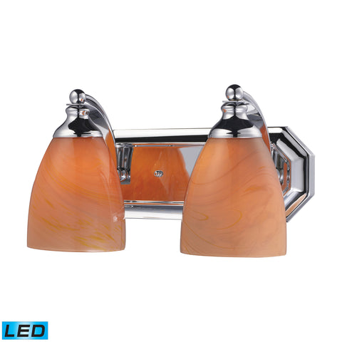 2 Light Vanity In Polished Chrome And Sandy Glass - LED, 800 Lumens (1600 Lumens Total) With Full Scale Dimming Range, 60 Watt (120 Watt Total)Equivalent , 120V Replaceable LED Bulb Included