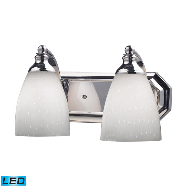 2 Light Vanity In Polished Chrome And Simply White Glass - LED, 800 Lumens (1600 Lumens Total) With Full Scale Dimming Range, 60 Watt (120 Watt Total)Equivalent , 120V Replaceable LED Bulb Included
