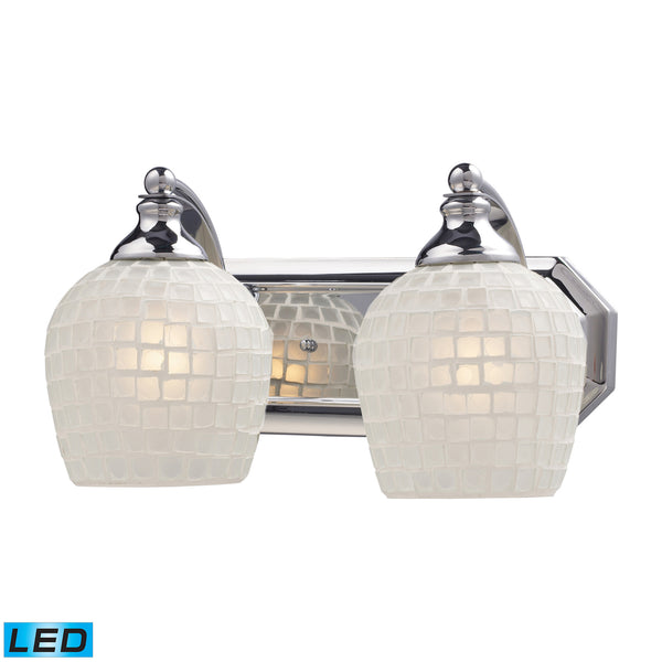 2 Light Vanity In Polished Chrome And White Mosaic Glass - LED, 800 Lumens (1600 Lumens Total) With Full Scale Dimming Range, 60 Watt (120 Watt Total)Equivalent , 120V Replaceable LED Bulb Included