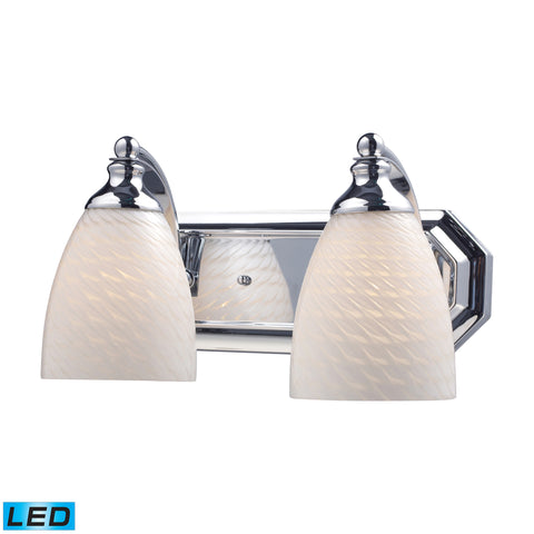 2 Light Vanity In Polished Chrome And White Swirl Glass - LED, 800 Lumens (1600 Lumens Total) With Full Scale Dimming Range, 60 Watt (120 Watt Total)Equivalent , 120V Replaceable LED Bulb Included
