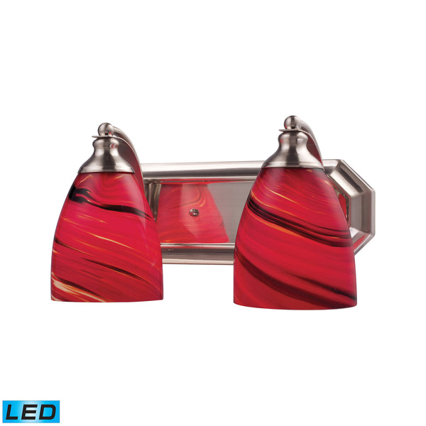 2 Light Vanity In Satin Nickel And Autumn Glass - LED, 800 Lumens (1600 Lumens Total) With Full Scale Dimming Range, 60 Watt (120 Watt Total)Equivalent , 120V Replaceable LED Bulb Included