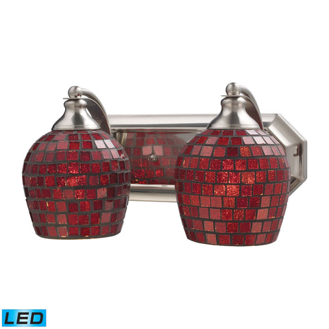 2 Light Vanity In Satin Nickel And Copper Mosaic Glass - LED, 800 Lumens (1600 Lumens Total) With Full Scale Dimming Range, 60 Watt (120 Watt Total)Equivalent , 120V Replaceable LED Bulb Included