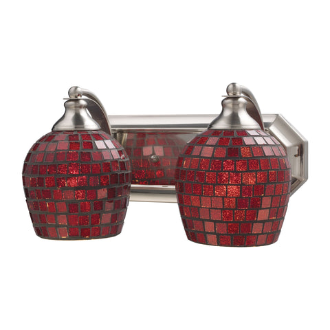 2 Light Vanity In Satin Nickel And Copper Mosaic Glass