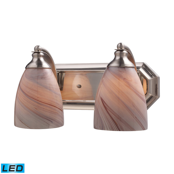 2 Light Vanity In Satin Nickel And Creme Glass - LED, 800 Lumens (1600 Lumens Total) With Full Scale Dimming Range, 60 Watt (120 Watt Total)Equivalent , 120V Replaceable LED Bulb Included
