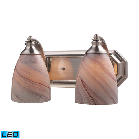 2 Light Vanity In Satin Nickel And Creme Glass - LED, 800 Lumens (1600 Lumens Total) With Full Scale Dimming Range, 60 Watt (120 Watt Total)Equivalent , 120V Replaceable LED Bulb Included