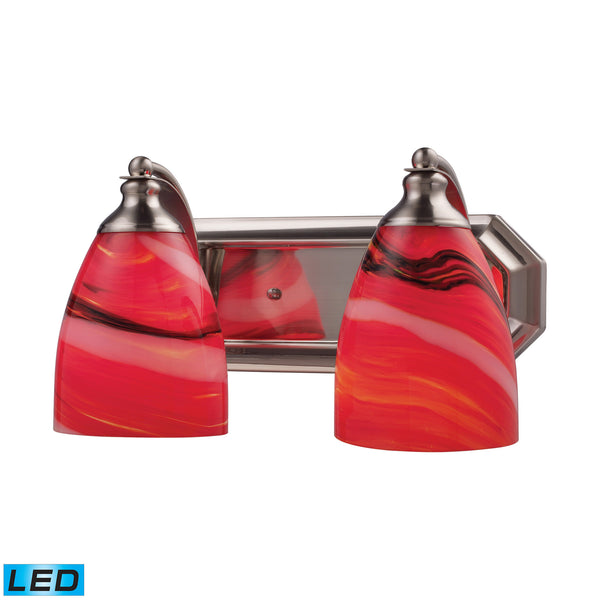 2 Light Vanity In Satin Nickel And Canary Glass - LED, 800 Lumens (1600 Lumens Total) With Full Scale Dimming Range, 60 Watt (120 Watt Total)Equivalent , 120V Replaceable LED Bulb Included