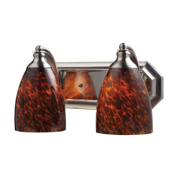 2 Light Vanity In Satin Nickel And Espresso Glass