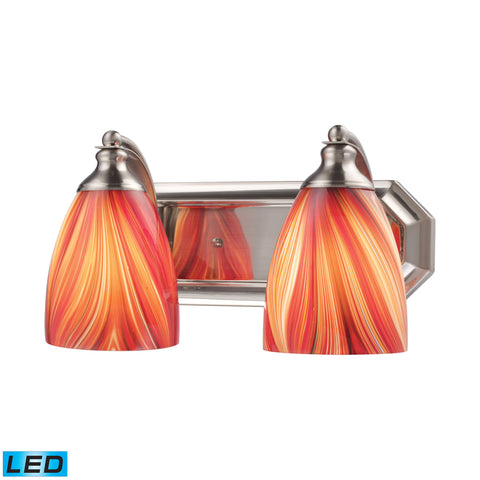 2 Light Vanity In Satin Nickel And Multi Glass - LED, 800 Lumens (1600 Lumens Total) With Full Scale Dimming Range, 60 Watt (120 Watt Total)Equivalent , 120V Replaceable LED Bulb Included