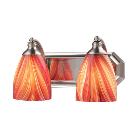 2 Light Vanity In Satin Nickel And Multi Glass